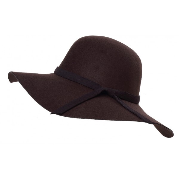Brown Broad Wide Brim Woolen Lady Hat