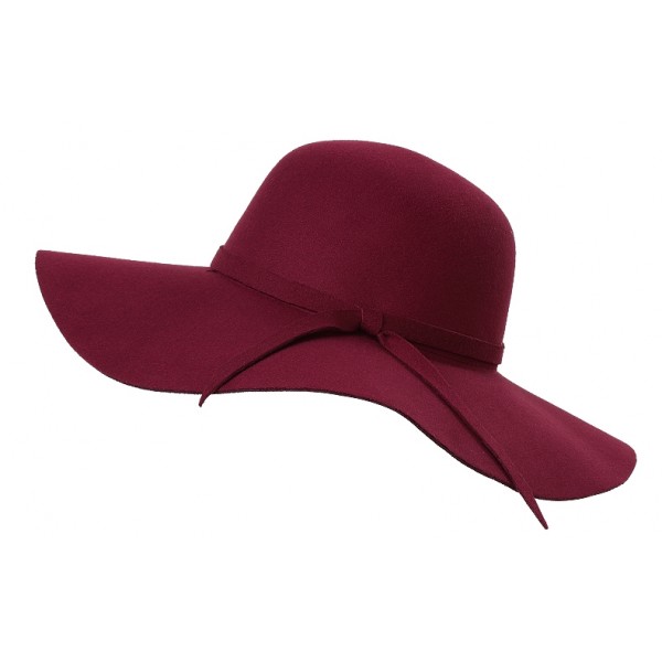 Burgundy Broad Wide Brim Woolen Lady Hat