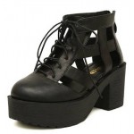 Black Hollow Out Lace Up Oxfords Chunky Heels Creepers Shoes