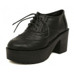 Black Old School Lace Up Oxfords Chunky Heels Creepers Shoes