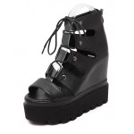 Black Punk Rock Strappy Gladiator Platforms Wedges Sandals Shoes