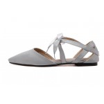 Grey Satin Point Head Ribbon Ballerina Ballets Sandals Flats Shoes