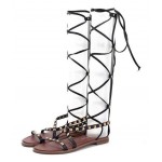 Black Metal Studs Thin Straps High Top Boots Roman Gladiator Sandals