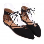 Black Suede Point Head Strappy Ballerina Ballets Flats Shoes