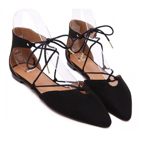 Black Suede Point Head Strappy Ballerina Ballets Flats Shoes