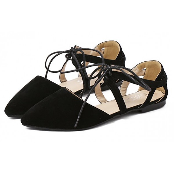 Black Suede Point Head Strappy Ballerina Ballets Sandals Flats Shoes