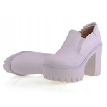 White Gothic Chunky Sole Block High Heels Platforms Pumps Ankle Boots Shoes