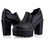 Black Gothic Chunky Sole Block High Heels Platforms Pumps Ankle Boots Shoes