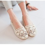 Cream Hollow Out Crochet Vintage Ballerina Ballets Casual Loafers Flats Shoes