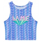 Blue Lame Sleeveless T Shirt Cami Tank Top