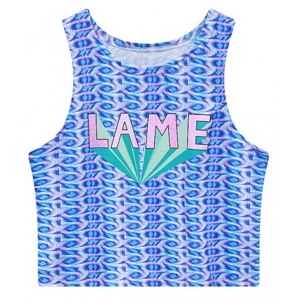 Blue Lame Sleeveless T Shirt Cami Tank Top