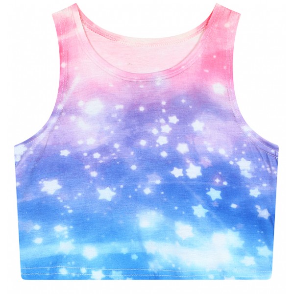 Blue Pink Galaxy Stars Sleeveless T Shirt Cami Tank Top 