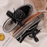 Black Comic Thick Bow Lace Up Sneakers Flats Shoes