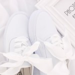 White Ribbon Giant Bow Lace Up Sneakers Flats Shoes