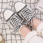 White Black Comic Thick Bow Lace Up Sneakers Flats Shoes