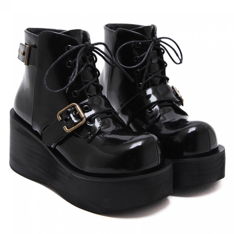 Black Chunky Platforms Sole Grunge Gothic Ankle Boots Shoes 0845