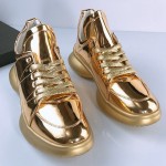 Gold Metallic Lace Up Thick Sole High Top Sneakers Mens Shoes