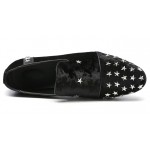 Black Velvet Stars Studs Mens Flats Loafers Dappermen Dapper Dress Shoes