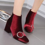 Red Velvet Suede Blunt Head Ankle Boots Shoes