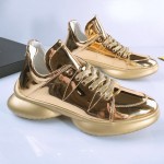 Gold Metallic Lace Up Thick Sole High Top Sneakers Mens Shoes