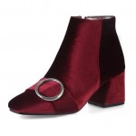 Red Velvet Suede Blunt Head Ankle Boots Shoes