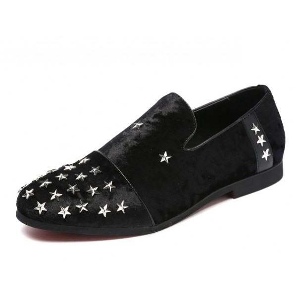 Black Velvet Stars Studs Mens Flats Loafers Dappermen Dapper Dress Shoes