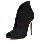 Black Suede Peep Toe Stiletto High Heels Ankle Boots Shoes