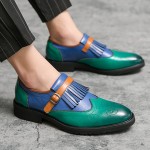 Teal Green Blue Fringes Monk Strap Vintage Baroque Loafers Flats Dress Shoes