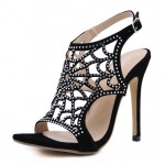 Black Suede Spider Web Gladiator Stiletto High Heels Sandals Shoes