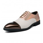 Brown White Pointed Head Baroque Oxfords Flats Dress Shoes