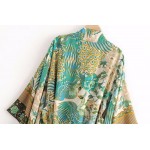Green Peacock Vintage Oriental Retro Batwing Kimono Cardigan Outer Wear
