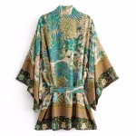 Green Peacock Vintage Oriental Retro Batwing Kimono Cardigan Outer Wear