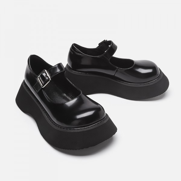 Black Mary Jane Chunky Weird Platforms Sole Funky Flats Shoes