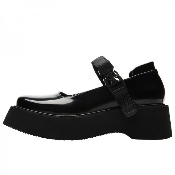 Black Mary Jane Chunky Weird Platforms Sole Lolita Funky Flats Shoes