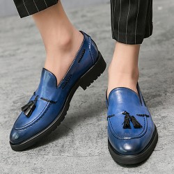 Blue Tassels Vintage Pointed Head Loafers Flats Dress Prom Shoes
