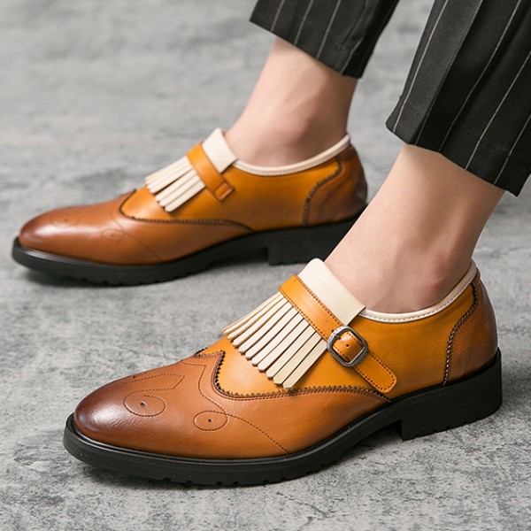Brown Fringes Monk Strap Vintage Baroque Loafers Flats Dress Prom Shoes