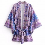 Purple Vintage Oriental Retro Batwing Kimono Cardigan Outer Wear