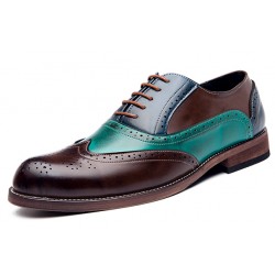 Teal Green Blue Brown Vintage Baroque Oxfords Flats Dress Shoes