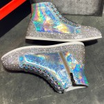 Silver Holographic Diamantes Bling Bling High Top Mens Sneakers Shoes Boots