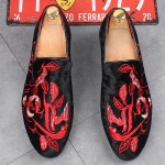 Black Velvet Red Embroidered Totem Loafers Dapperman Dress Shoes Flats