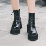 Black Vintage Chunky Sole Block Lace Up Heels Platforms Oxfords Shoes