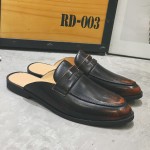 Brown Leather Mens Formal Slip On Flats Sandals Loafers Shoes