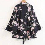Black Vintage Flowers Retro Batwing Kimono Cardigan Outer Wear