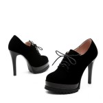 Black Suede Lace Up Oxfords Platforms Stiletto High Heels Ankle Boots Shoes