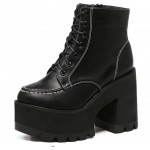 Black Thick Sole Platforms Chunky Lace Up Ankle Punk Rock Boots