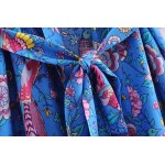 Blue Florals Oriental Pattern Long Sleeves Kimono Cardigan Outer Wear