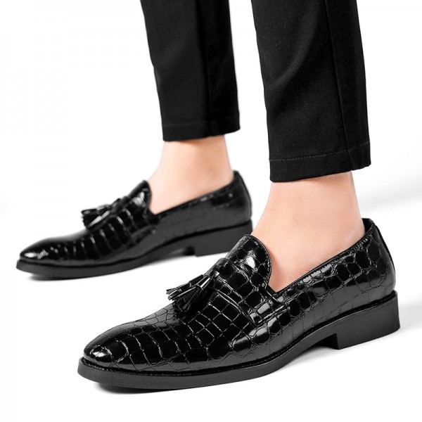 Black Patent Croc Tassels Mens Dappermen Dapper Loafers Shoes