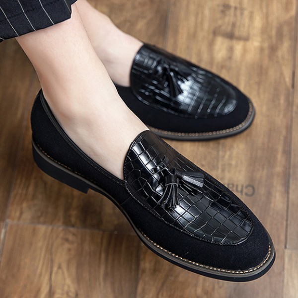 Black Suede Croc Tassels Mens Dappermen Dapper Loafers Flats Shoes