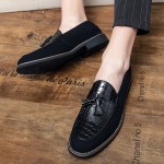 Black Suede Croc Tassels Mens Dappermen Dapper Loafers Flats Shoes