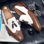 Brown White Wingtip Tassels Mens Dappermen Dapper Loafers Shoes